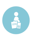 Small teal circular icon of a person holding a document or card — a health worker or client persona marker.