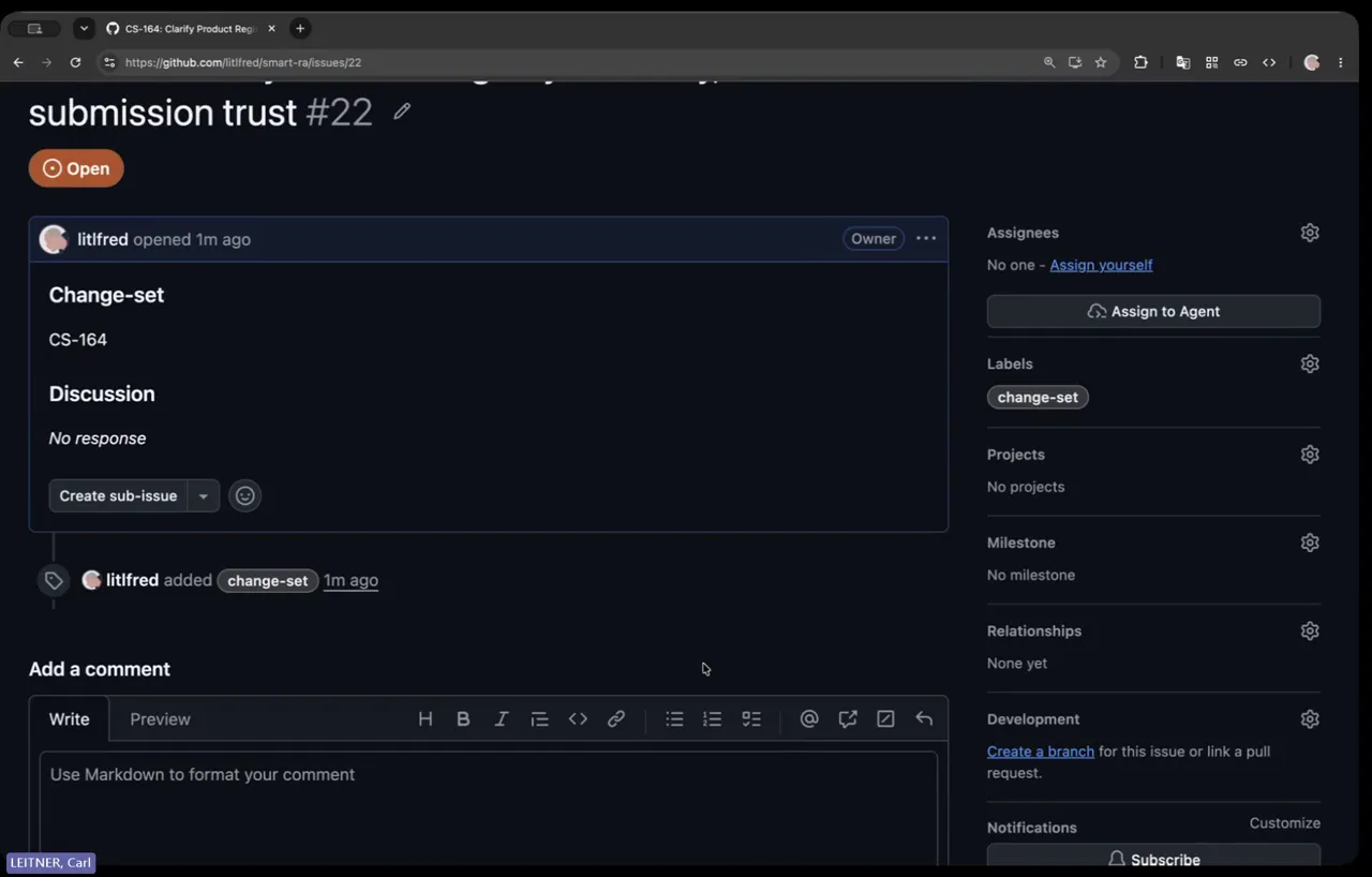 The created CS-164 issue