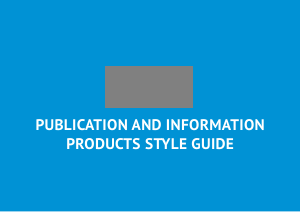 Cover of Publication and information products style guide, rendered here from page 1 of the held PDF, with the WHO emblem masked out
