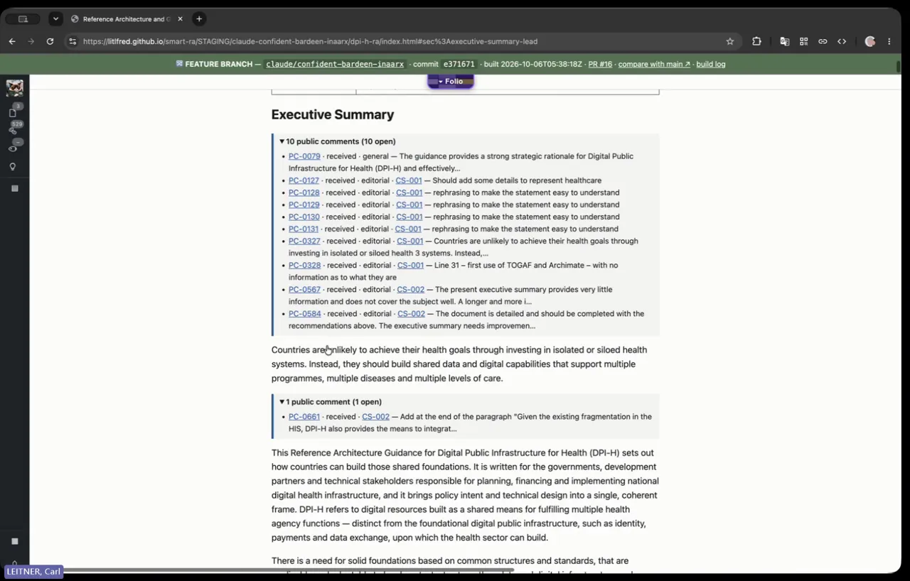 The document page with comments beside the section